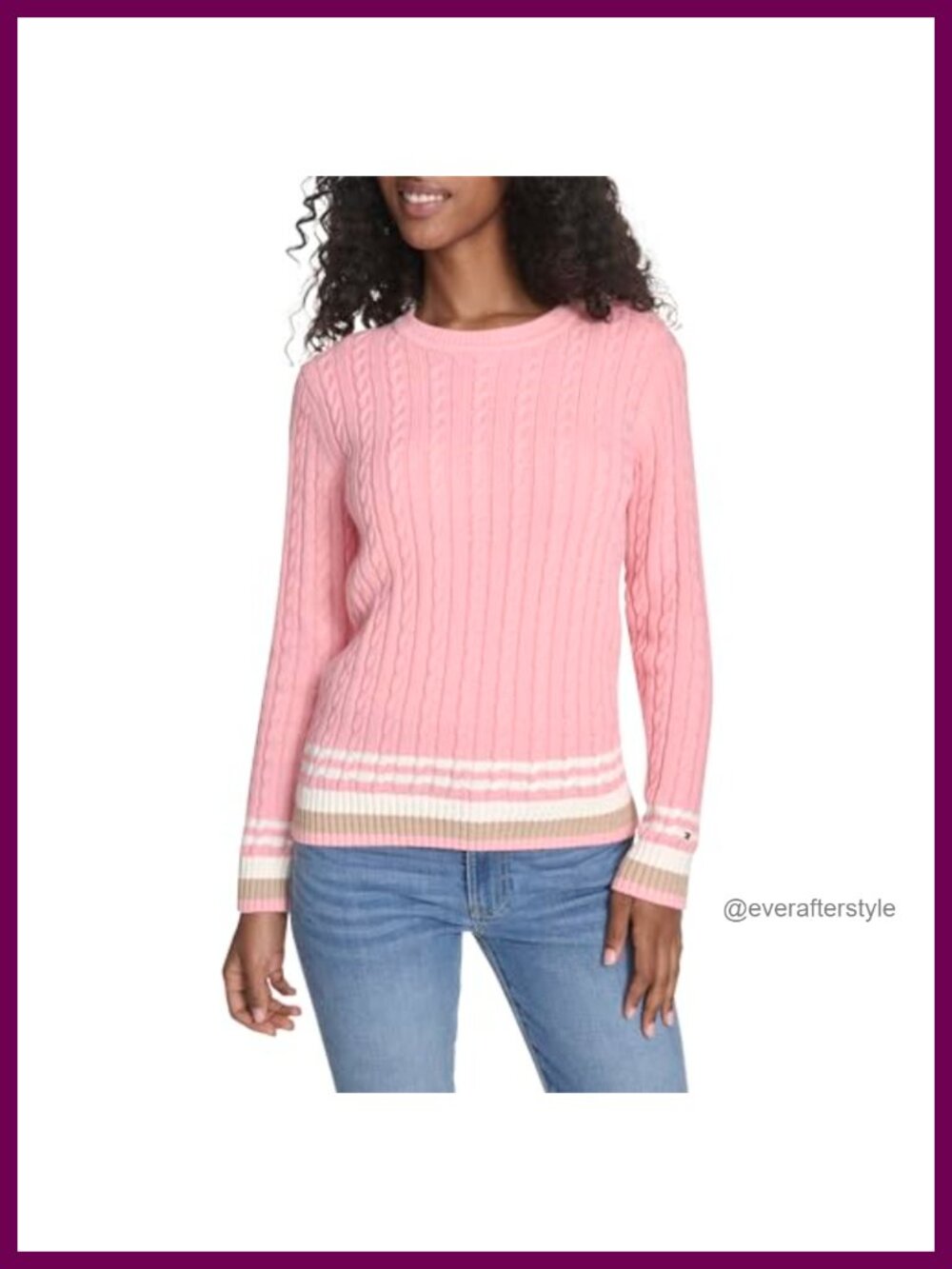 Cotton Crewneck Cable Knit Long Sleeve Pullover Sweater